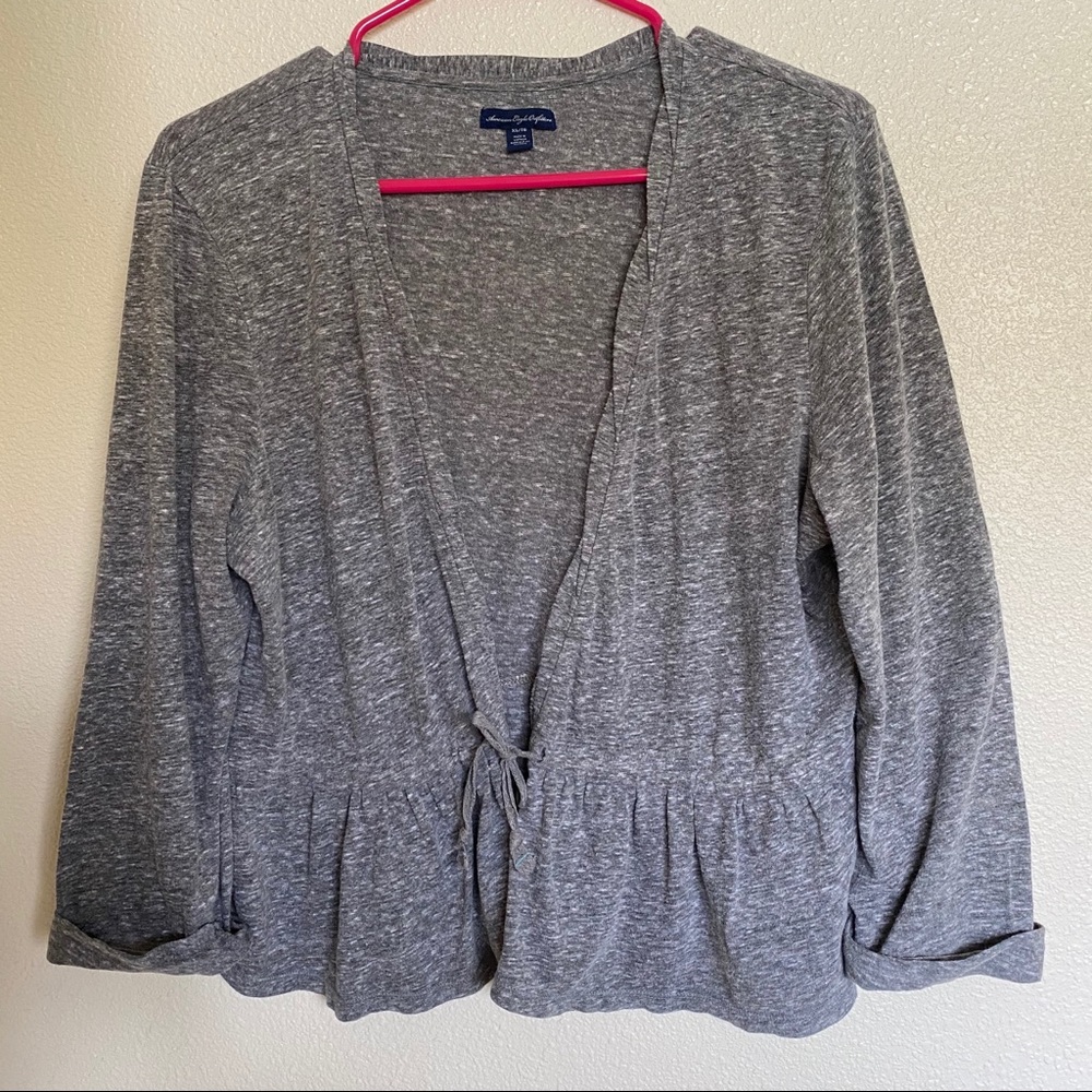 AEO Gray Cotton Blend Tie Waist Cardigan XL